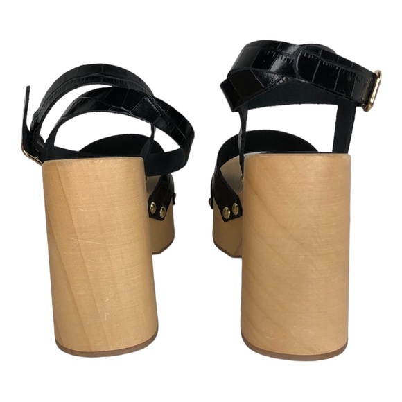 🆕 Free People Mallory Black Croc Wooden Sandals - Picture 6 of 13